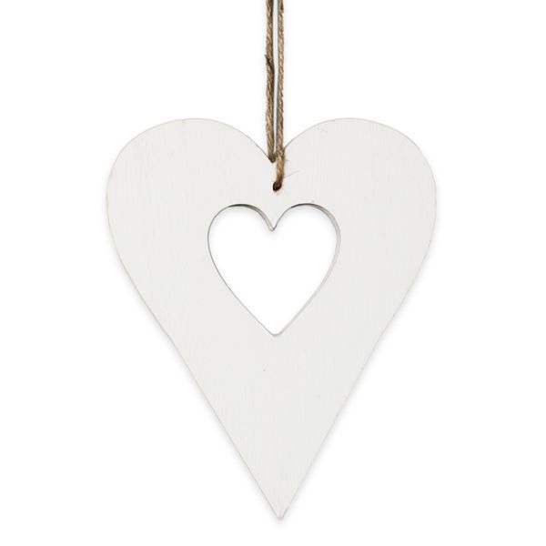 Srdce závěs dřevo 20cm bílá